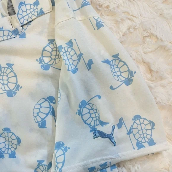 PUMA Men’s Golf Polo White Blue Turtle Print Size L ‘slow play polo’ collection - Picture 6 of 12